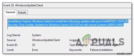 エラー0x800f0831インストールの失敗、Windowsは次の更新プログラムのインストールに失敗しました 
