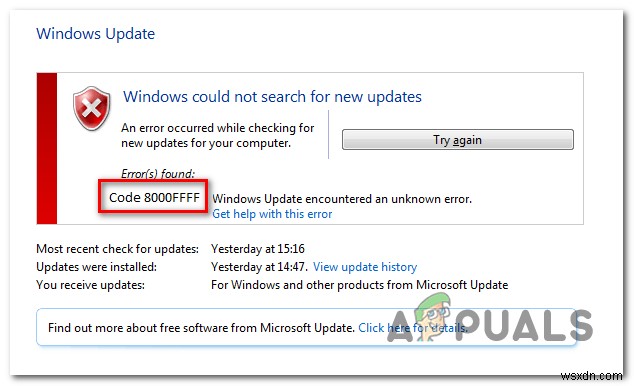 WindowsUpdateエラー8000FFFの簡単な修正 