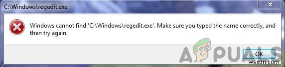 修正：Windowsがregedit.exeを見つけることができない 
