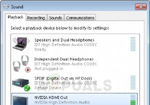 WindowsでNVIDIAHighDefinition Audioの音が出ない問題を修正するにはどうすればよいですか？ 