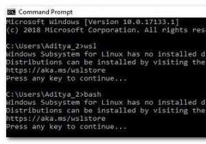 「Linux用のWindowsサブシステムにディストリビューションがインストールされていません」エラーを修正するにはどうすればよいですか？ 