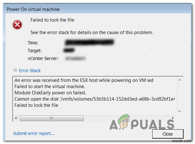 修正：VMwareがファイルのロックに失敗しました 