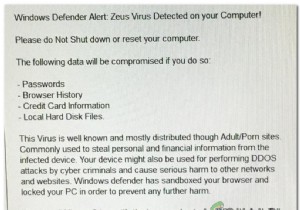 Windows Defender「Zeusウイルスが検出されました」警告への対処法｜偽ポップアップ（テックサポート詐欺）の見分け方と削除手順
