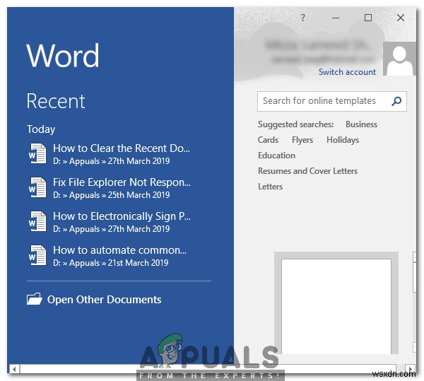 MicrosoftWordで最近のドキュメントリストをクリアまたは無効にする方法 