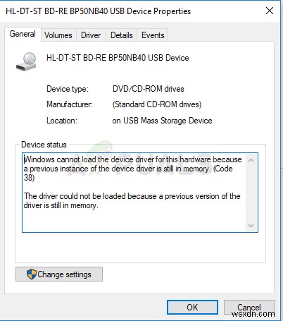 修正：デバイスドライバーの以前のインスタンスがまだメモリにあるため、Windowsはこのハードウェアのデバイスドライバーを読み込めません（コード38） 