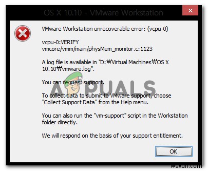 修正：VMware Workstationの回復不能エラー（vcpu-0） 
