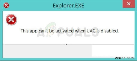 修正：UACが無効になっていると、このアプリをアクティブ化できません 