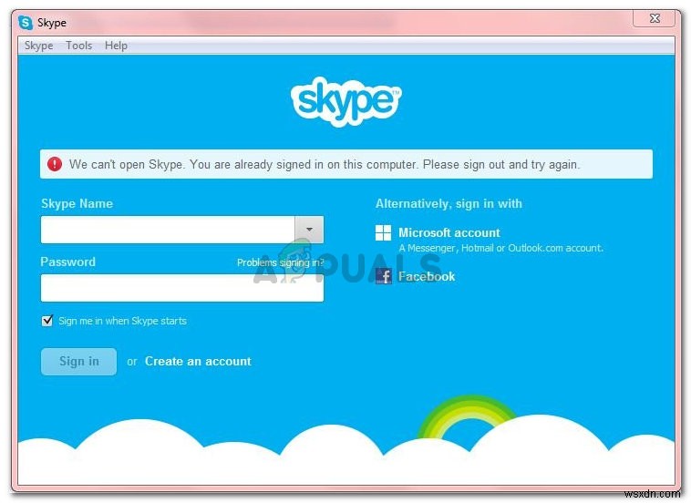 修正：Skypeを開くことができません。あなたはすでにこのコンピューターにサインインしています 