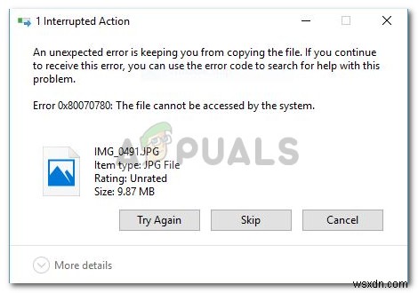 修正：システムがファイルにアクセスできないエラー0x80070780 