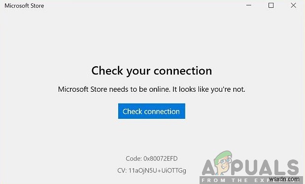 修正：MicrosoftStoreの「接続の確認」 