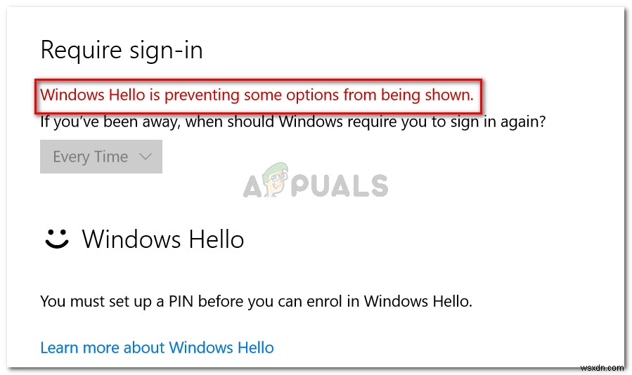 修正：Windows Helloにより、一部のオプションが表示されない 