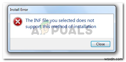 修正：選択したINFファイルはこのインストール方法をサポートしていません 