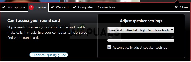 修正：Skypeがサウンドカードにアクセスできない 