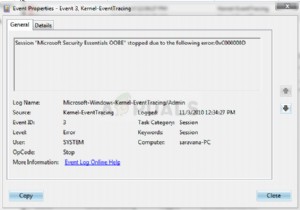 「Microsoft Security Client OOBE」セッションの停止エラー0xC000000Dを修正する方法