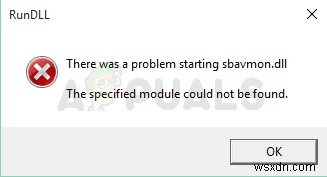 修正：sbavmon.dllを起動するRunDLLの問題–モジュールが見つかりませんでした 