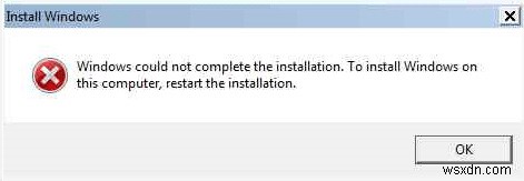修正：Windowsがインストールを完了できなかった 