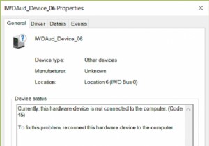 修正：現在、このハードウェアデバイスはコンピューターに接続されていません（コード45） 