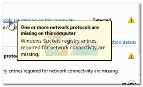 修正：ネットワーク接続に必要なWindowsソケットレジストリエントリが欠落している 
