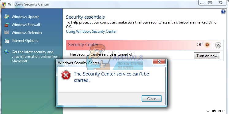 修正：Windowsセキュリティセンターサービスを開始できない 