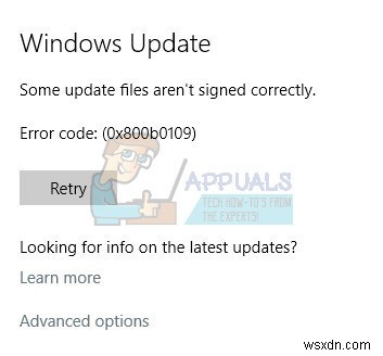 修正：一部の更新ファイルはWindows10で正しく署名されていません 