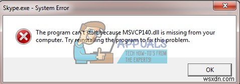 修正：SkypeエラーMSVCP140D.dllがありません 