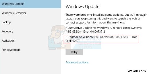 修正：Windows 10AnniversaryUpdateエラーコード0xc1900107 