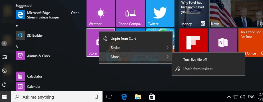 Windows10でタイルをオフにする方法 