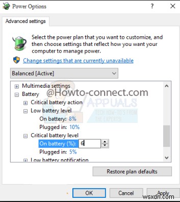 Windows10でクリティカルバッテリーのパーセンテージレベルを変更する方法 