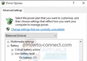 Windows10でクリティカルバッテリーのパーセンテージレベルを変更する方法 