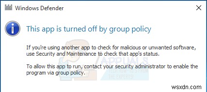 WindowsDefenderエラー「このアプリはグループポリシーによってオフになっています」を修正する方法 