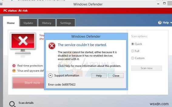 修正：Windows Defenderエラーサービスを開始できませんでしたエラーコード：0x80070422