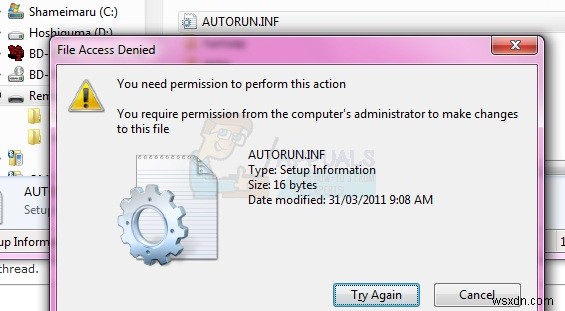 修正：Autorun.infでのアクセス拒否またはアクセス許可の問題 
