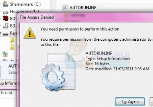 修正：Autorun.infでのアクセス拒否またはアクセス許可の問題 