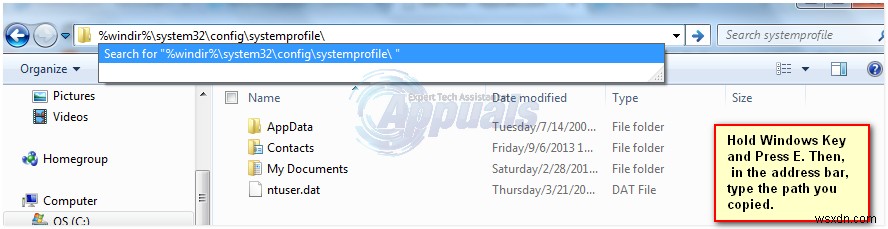 修正：「system32 \ config \ systemprofile \ Desktop」は、利用できない場所を指します 