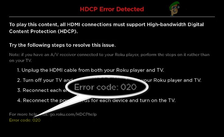 Roku HDCPエラー検出エラーコード：020とその修正方法を教えてください。 