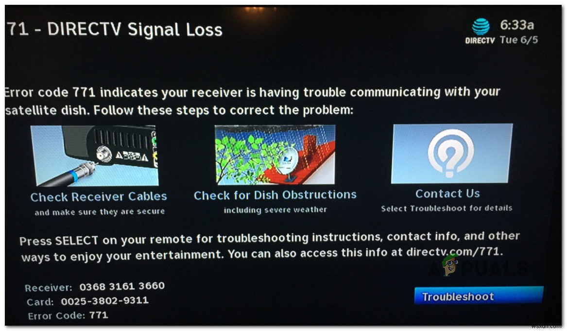 ディレクTVの「エラーコード771」（信号損失）を修正 