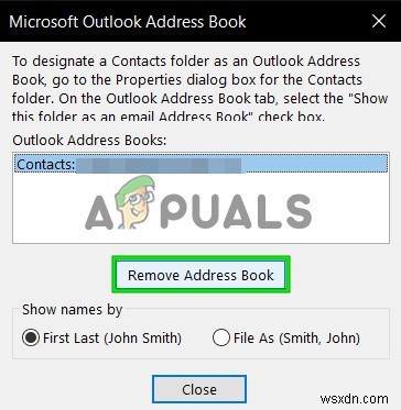 Outlookでアドレス一覧を表示できない（修正） 