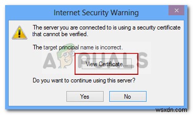 修正：接続しているサーバーが検証できないセキュリティ証明書を使用している 