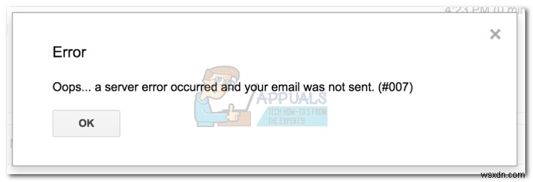 修正：おっと…サーバーエラーが発生し、メールが送信されませんでした。 （＃007） 