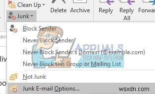 Outlook2016が迷惑メールまたは迷惑メールフォルダに電子メールを移動するのを防ぐ方法 