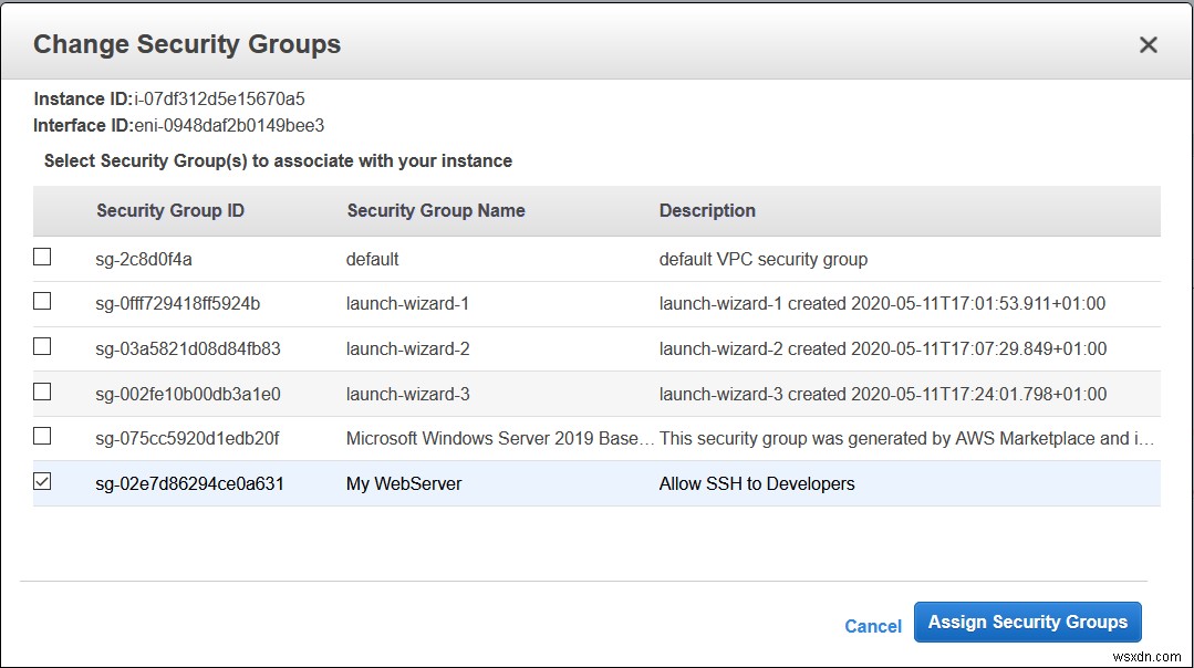 AWS EC2インスタンスを別のセキュリティグループに移動するにはどうすればよいですか？ 