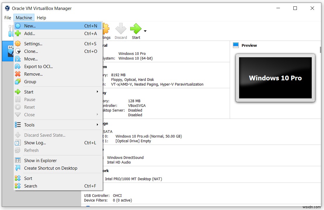 Oracle VM VirtualBoxについて（メニュー） 