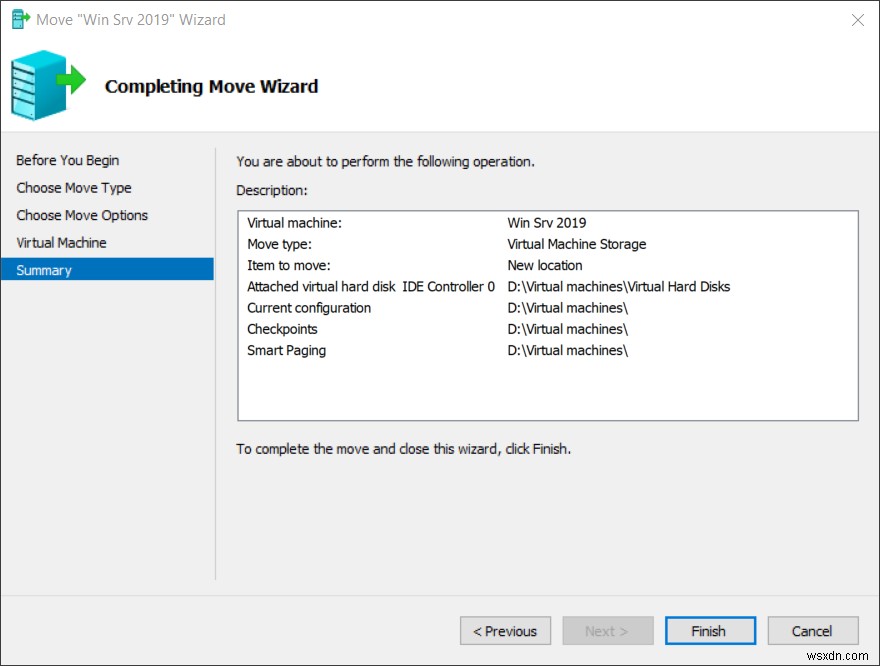 Hyper-V2019を使用してVMをある場所から別の場所に移動する 