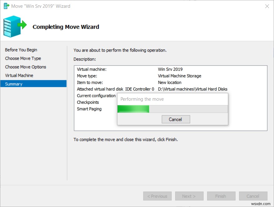 Hyper-V2019を使用してVMをある場所から別の場所に移動する 