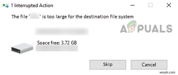 修正：Windowsでの「ファイルが宛先ファイルシステムに対して大きすぎる」エラー 