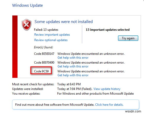WindowsUpdateエラー9C59を修正する方法 