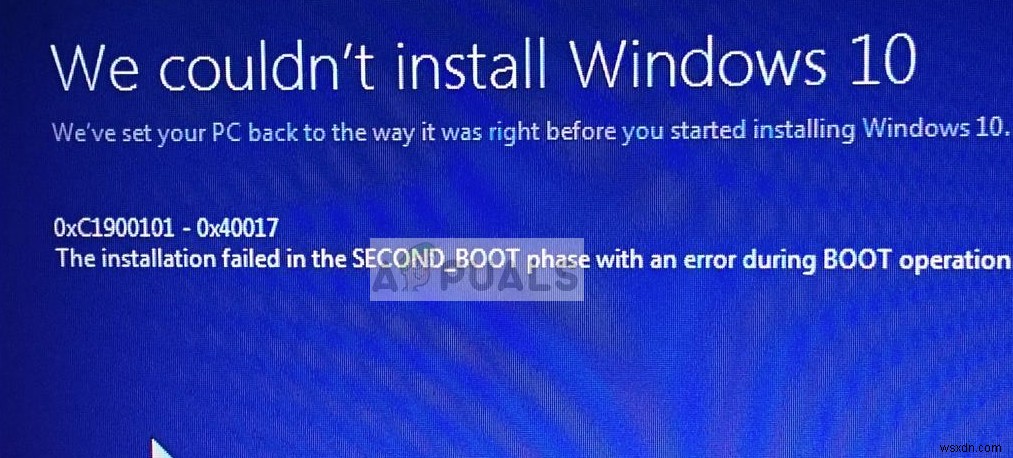 修正：Windowsセットアップエラー0xC1900101 – 0x40017 