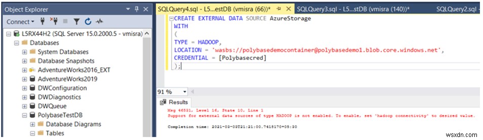 SQLPolyBaseセットアップの問題 