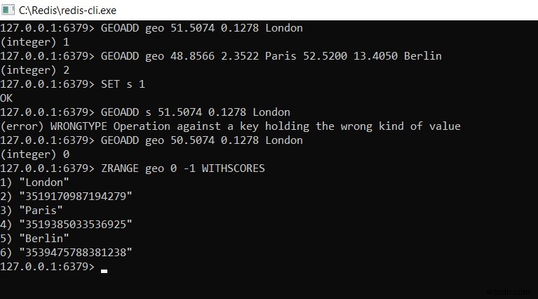 Redis GEOADD –地理空間値で要素を作成および追加する方法 