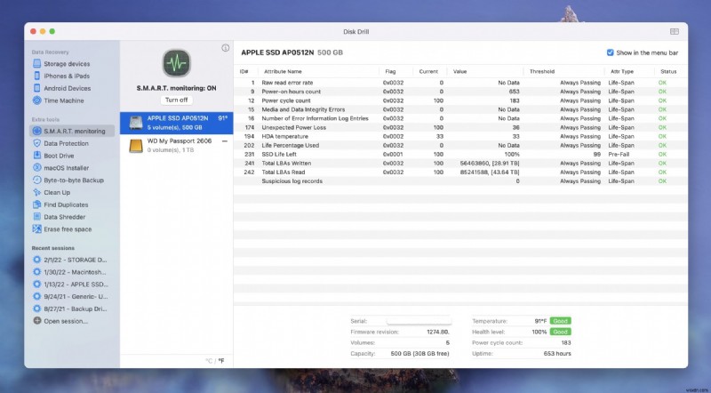 Mac でのディスク障害の検出